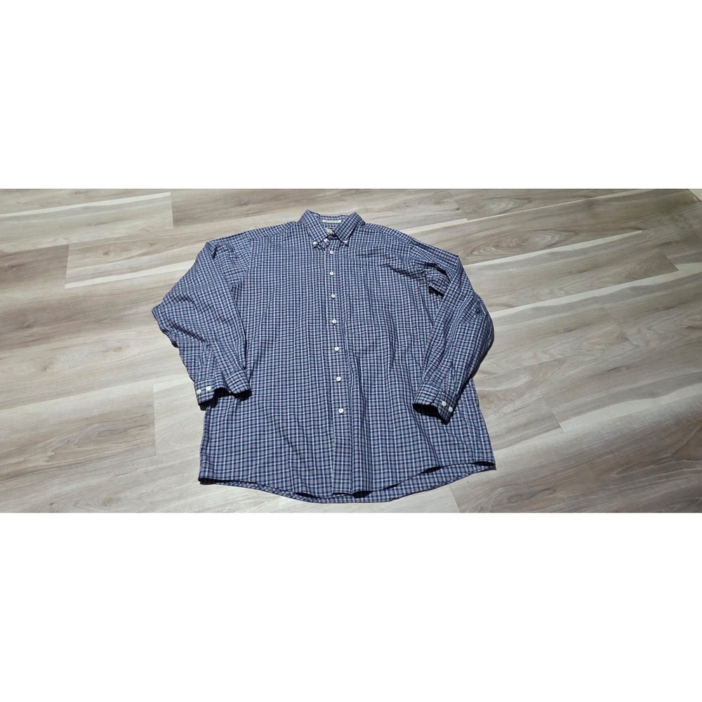 LL Bean Shirt Mens XL Tall Blue Plaid Wrinkle Resistant Button Down Cotton OMT79
